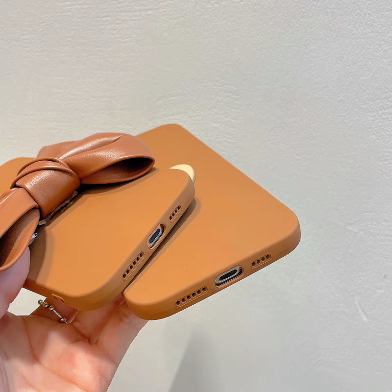 Ốp điện thoại da in hình nơ nâu cho Iphone 13 PRO MAX 12 pro max 11 pro max xs max xr x 7 8 plus
