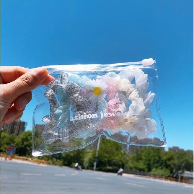 Túi 5 Chun buộc tóc nữ, Cột tóc nữ cực đẹp set 5 cái có kèm túi đựng