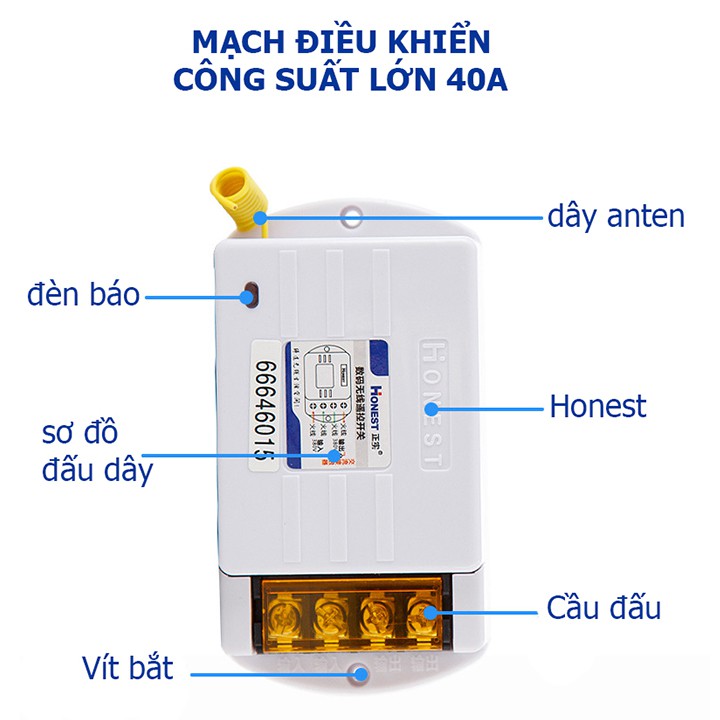 (CÓ HỌC LỆNH) Công tắc điều khiển từ xa Honest HT-6220KGD,(công suất lớn 220v 40A 1000m dùng cho máy bơm ,moto điện.