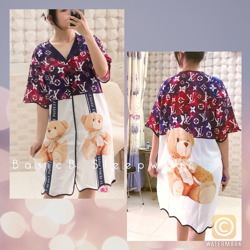 [BÁN XUYÊN TẾT]Đầm ngủ lụa mặc nhà gợn sóng form to dành cho chị em bigsize/mẹ bỉm sau sinh/bà bầu- họa tiết dễ thương