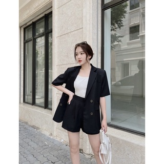 SET ÁO VEST ĐEN NÚT TAY DÀI + QUẦN SHORT (KHÔNG KÈM LÓT TRẮNG)