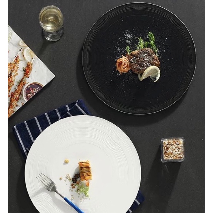 Đĩa Tấm Phẳng Viền Rộng Vân xoáy Size đại 30cm, đĩa sứ nhà hàng cao cấp