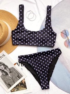 [BKN771] <ÂU> SET BIKINI BASIC ĐEN CHẤM BI (CẠP CAO)