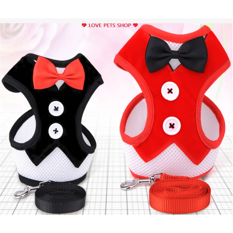 Bộ dây dắt cho Chó Mèo kèm yếm có nơ dễ thương - Love Pets Shop