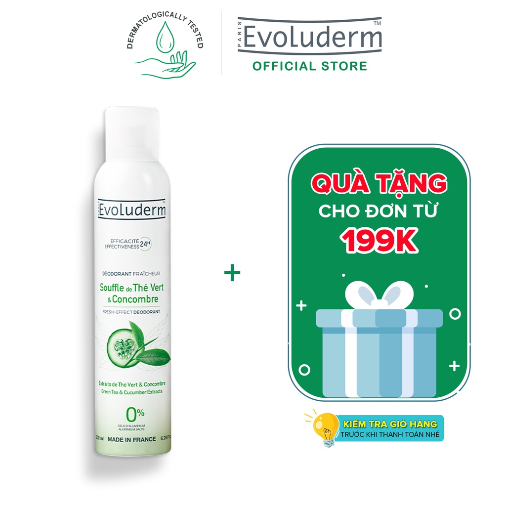 Xịt khử mùi toàn thân Evoluderm chiết xuất Trà Xanh và Dưa Leo ngăn khuẩn gây mùi suốt 24h - 200ml (20377)