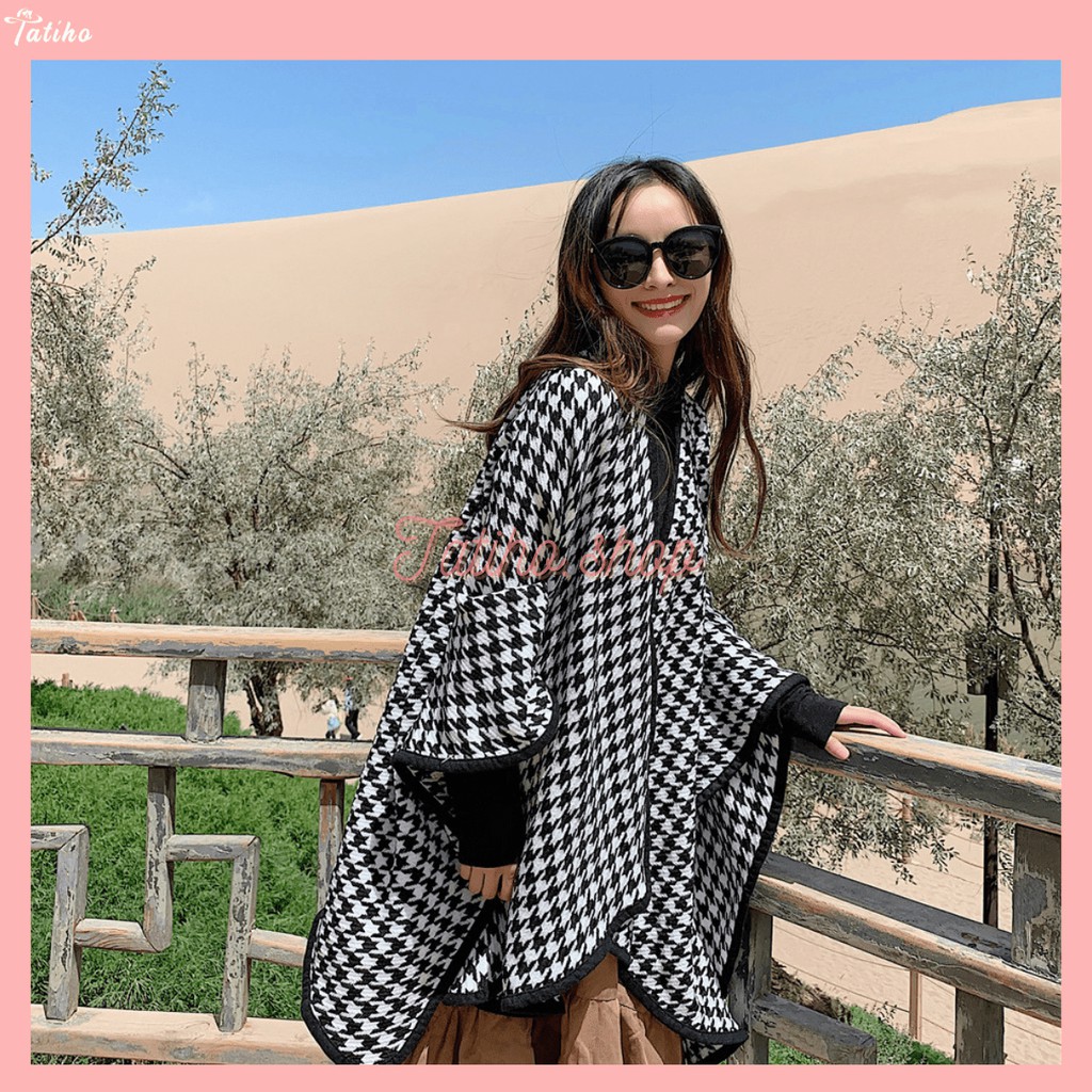 [Hàng Xịn, Giá Tốt] Khăn Choàng Cổ (Khăn Cashmere) Len Cao Cấp Houndstooth Viền Đen Thời Trang Thu Đông - Mã KLN05