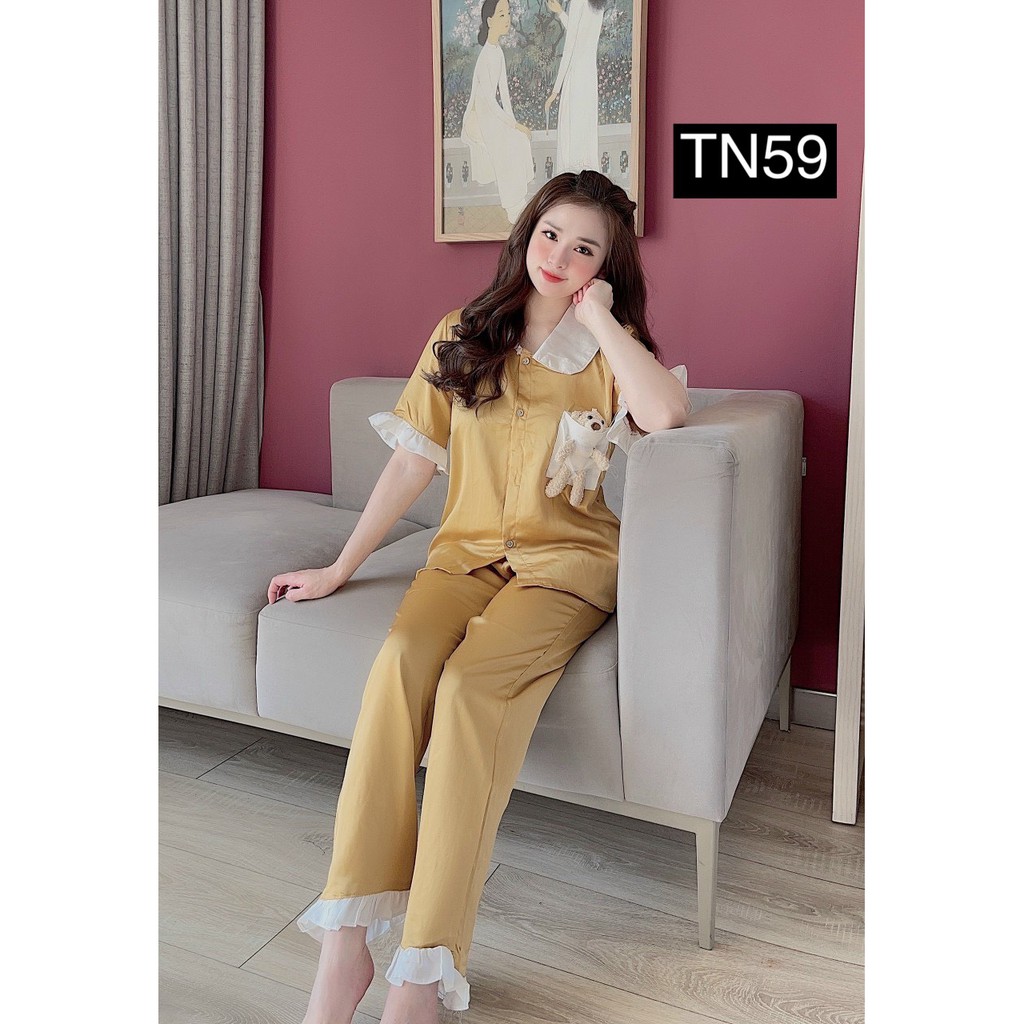 Set Pizama Nữ Mặc Nhà - Đồ Bộ Pijama Ngủ Đồ Bộ Ngủ Nữ Tay Ngắn Satin Cao Cấp Sang Trọng-Hình thật shop tự chụp