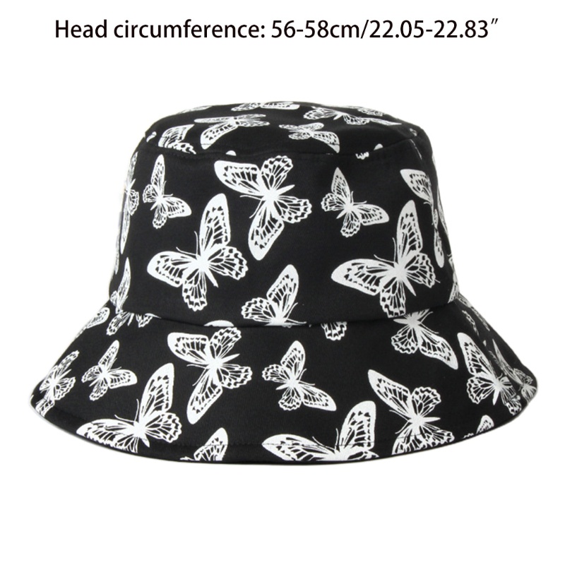 Nón Bucket Unisex In Họa Tiết Bươm Bướm Có Thể Gấp Gọn Dùng Khi Đi Câu Cá / Đi Biển