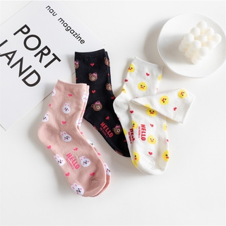 Vớ Cotton Họa Tiết Gấu / Thỏ / Vịt Vàng Dễ Thương Phong Cách Nhật Bản Cho Nữ