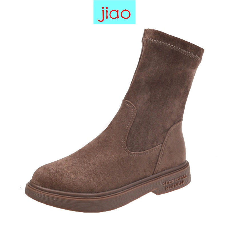 Giày bốt martin da lộn đế bằng thời trang xuân thu dành cho nữ