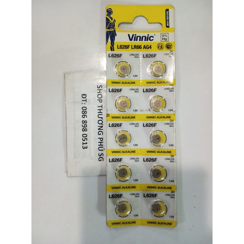 Pin Vinnic Alkaline L626F, LR66, AG4, 376 - 1.5V_VĨ 10 VIÊN