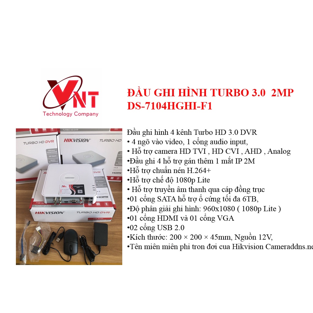 Đầu ghi Hikvision 4 kênh model DS-7104HGHI-F1 CHÍNH HÃNG HIKVISION