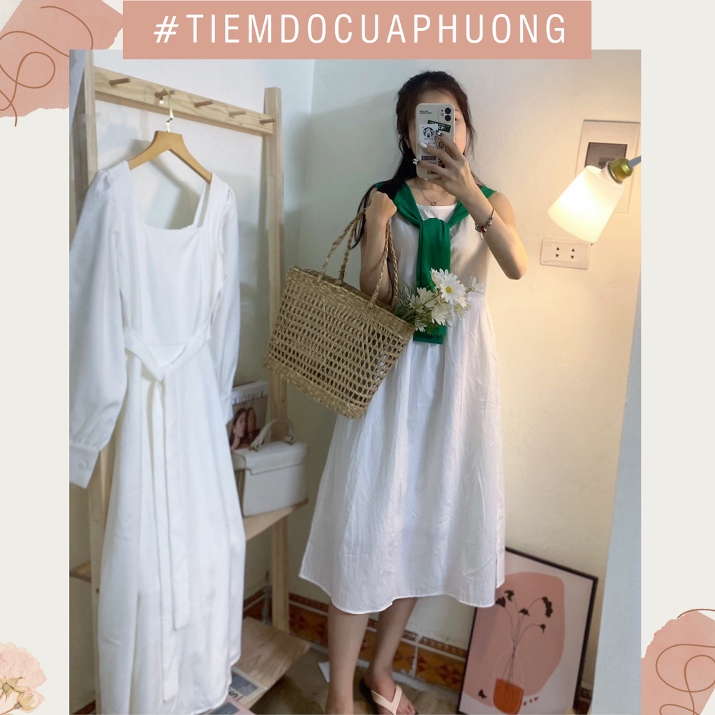 Váy/Đầm ulzzang sát nách babydoll kèm khăn siêu xinh