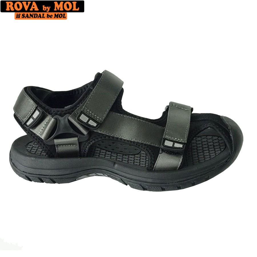 Giày Sandal Nam Bít Mũi Hiệu Rova Đế Cao Su Quai Dù Đi Làm Đi Phượt Đạp Xe Màu Xám Mã RV25