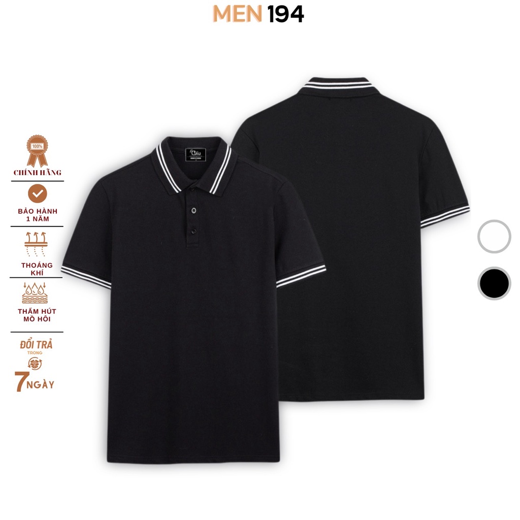 Áo thun Polo Men 194 Cá Sấu Viền Cổ Unisex vải cá sấu Poly co dãn 4 chiều dày dặn form gerular fit - PL 2 SỌC