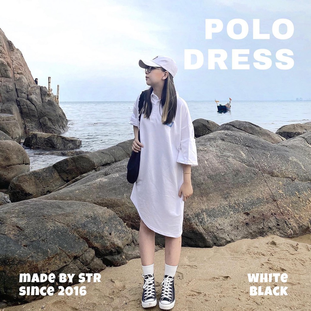 Đầm polo tay ngắn, thêu chữ ngực  D910