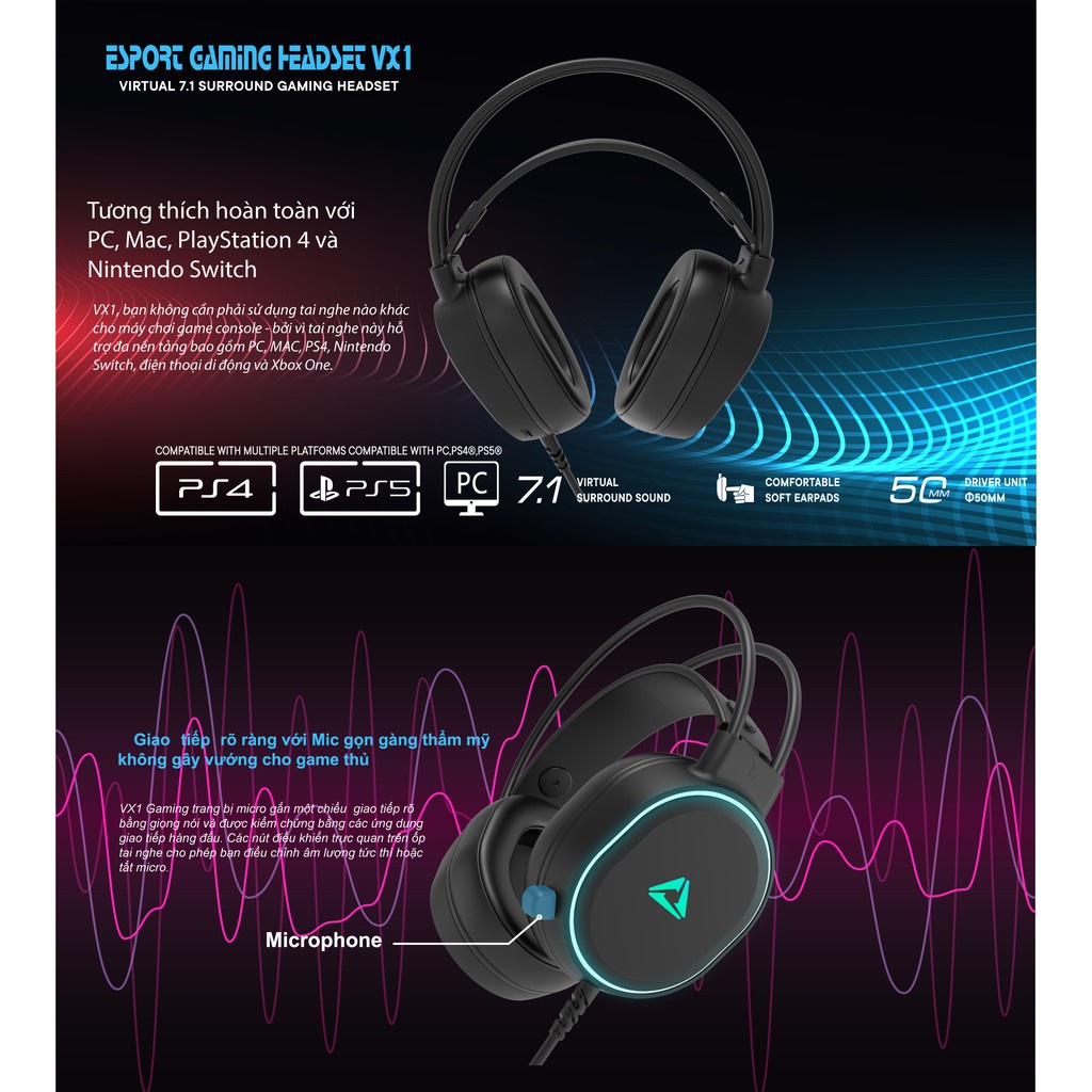 Headphone 7.1 vsp esport gaming vx1 ( chỉ có 1 cổng usb ) chính hãng pd0016 - tai nghe dùng cho máy tính bàn và laptop