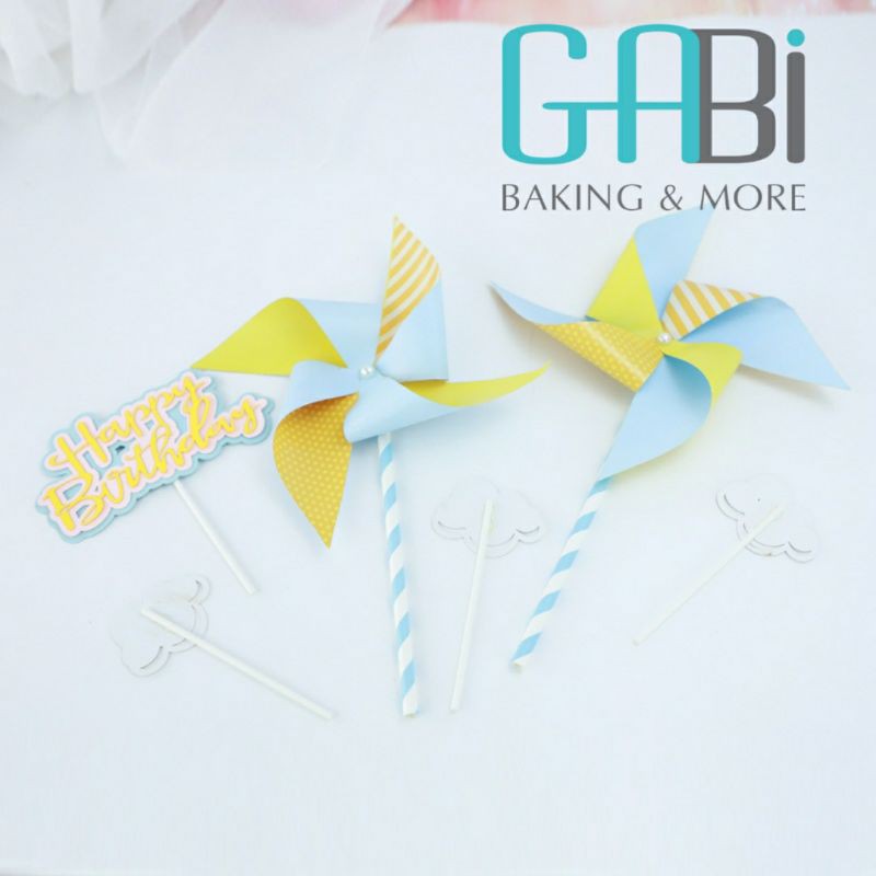 Set topper chong chóng giấy trang trí bánh