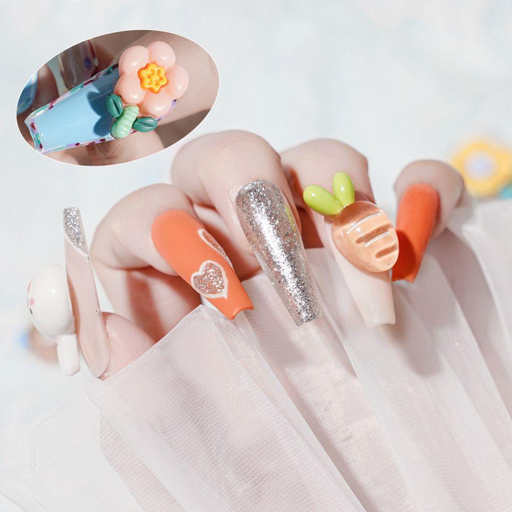 Phụ Kiện Trang Trí Móng Tay Hình Thỏ Và Hoa Hoạt Hình DIY
