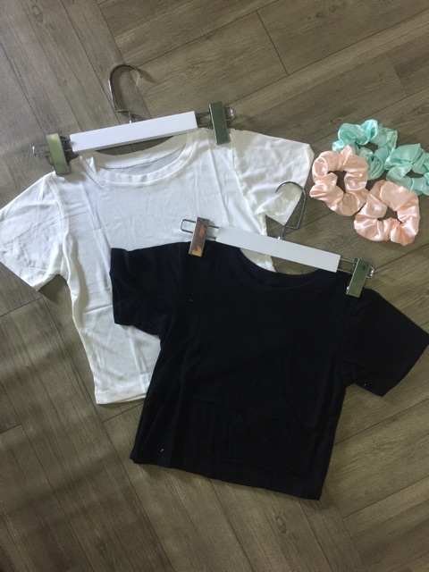 Áo CropTop Ôm Tay Ngắn Trơn Kèm Hình Thật Trải Sàn