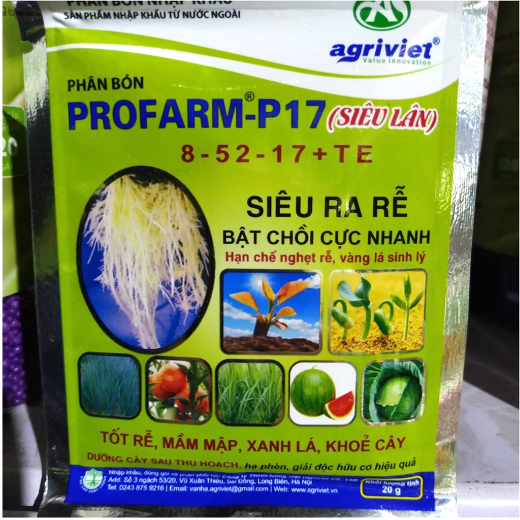 Phân bón Profarm -P17  8- 52-17 + TE siêu ra rễ, bật chồi cực nhanh, hiệu quả sau 48 giờ