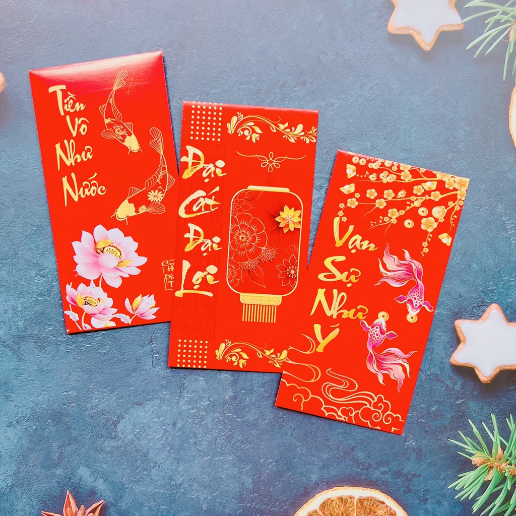 Bộ 50 bao lì xì đỏ VẠN XỰ NHƯ Ý giấy bóng c150 loại 1, bao lì xì tết 2024