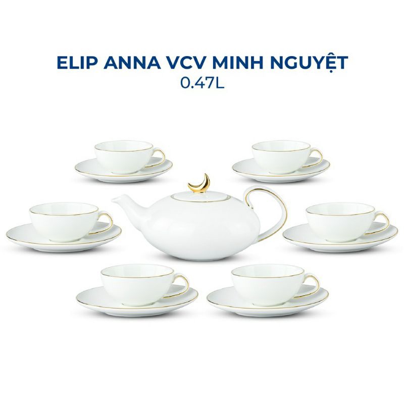 Bộ ấm trà Viềng Chỉ Vàng 0,47 L- gốm sứ Minh Long cao cấp