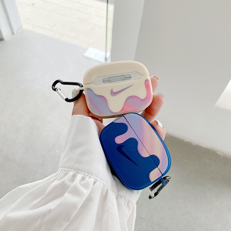 Vỏ bảo vệ hộp sạc tai nghe Bluetooth không dây Airpods 1 2 3 pro bằng silicone nhám in logo Nike có móc khóa
