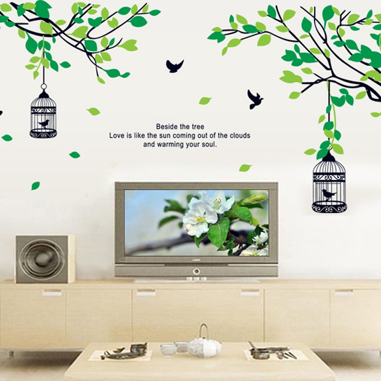 decal dán tường thiên nhiên ,nhành cây lồng chim,hình ảnh sinh động sắc nét,có keo sẵn tháo dán dễ dàng