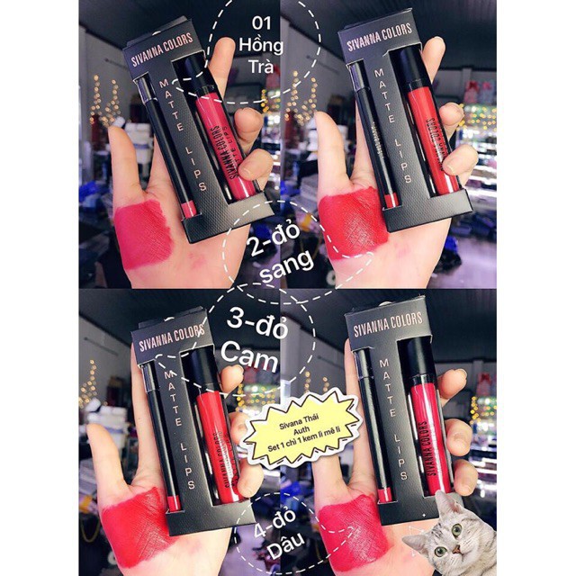 Son Kem Lì Sivanna + 1 Chì Colors Matte Lips Đỏ Sang Và Đỏ Cam