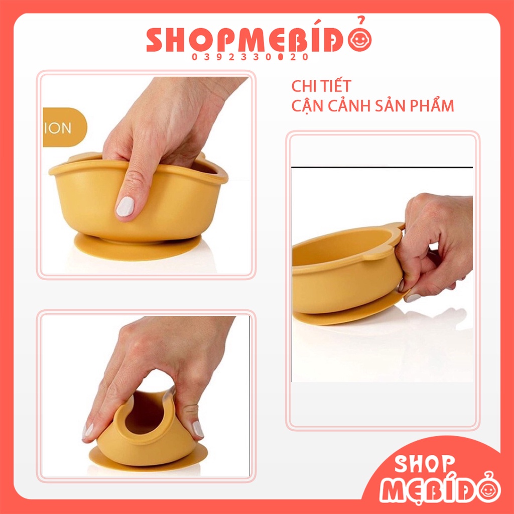 Bát Ăn Dặm Kèm Thìa Silicon Hình Gấu Cho Bé Đế Hít Chân Không Chống Lật Shop Mẹ Bí Đỏ AD64