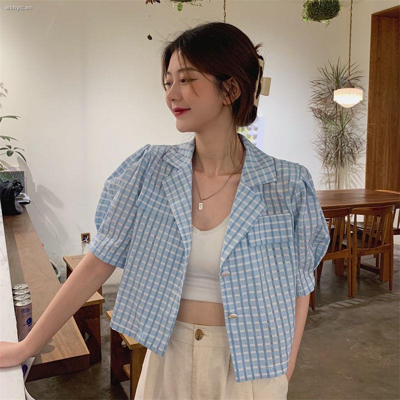 Áo Sơ Mi Tay Phồng Dáng Rộng Họa Tiết Kẻ Sọc Phong Cách Retro Hong Kong Thời Trang Mùa Hè Hàng Mới 2021