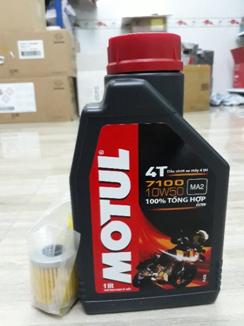 Combo nhớt máy Motul 7100 10W-50 và lọc nhớt Suzuki Axelo