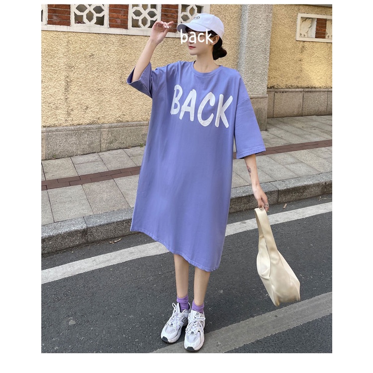 Đầm Suông Váy Dài Form Rộng Tay Lỡ Cổ Tròn In Chữ Cool Basic Chất Cotton Co Dãn Mềm Mát TTDS0494