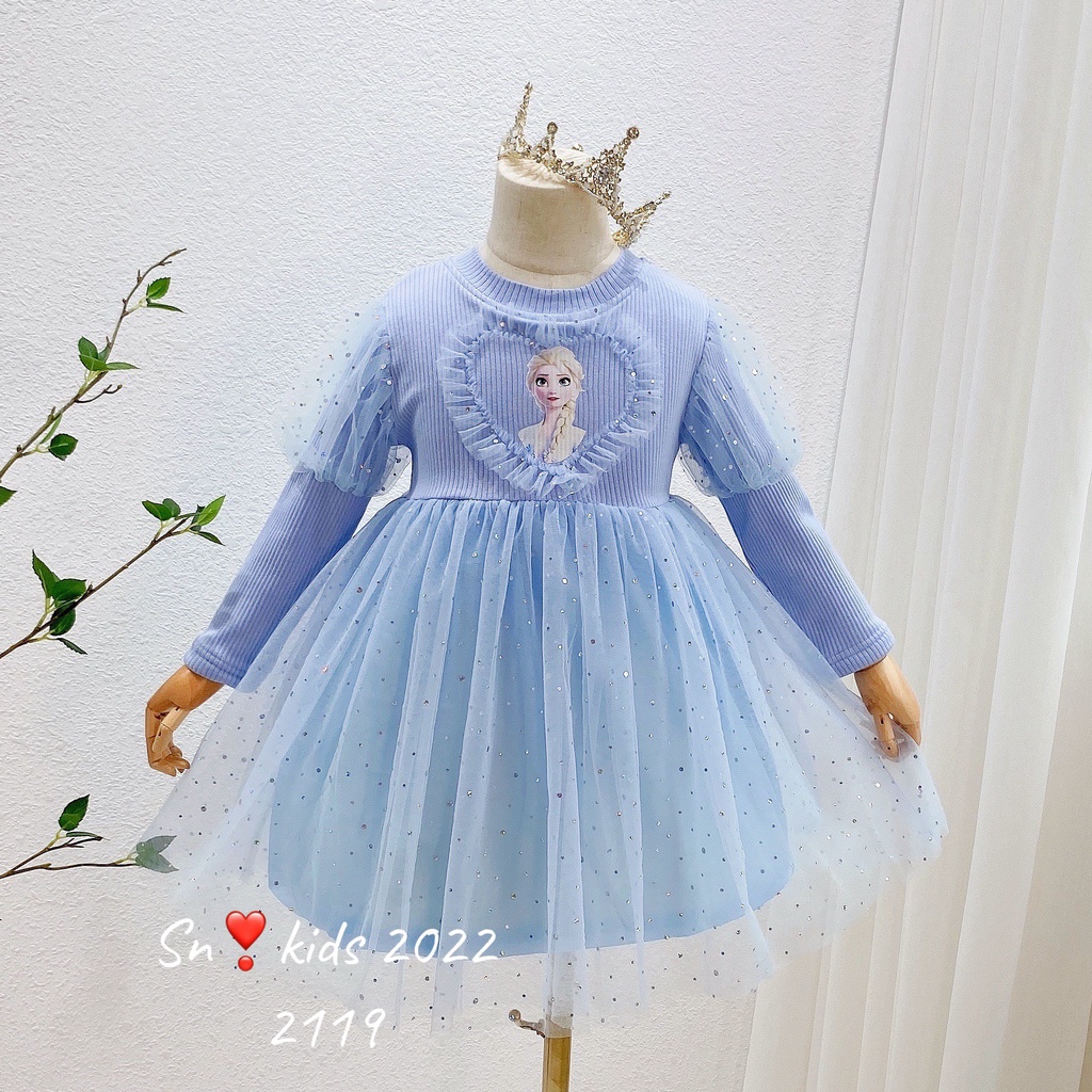 Váy elsa dài tay công chúa cho bé gái 8-20kg