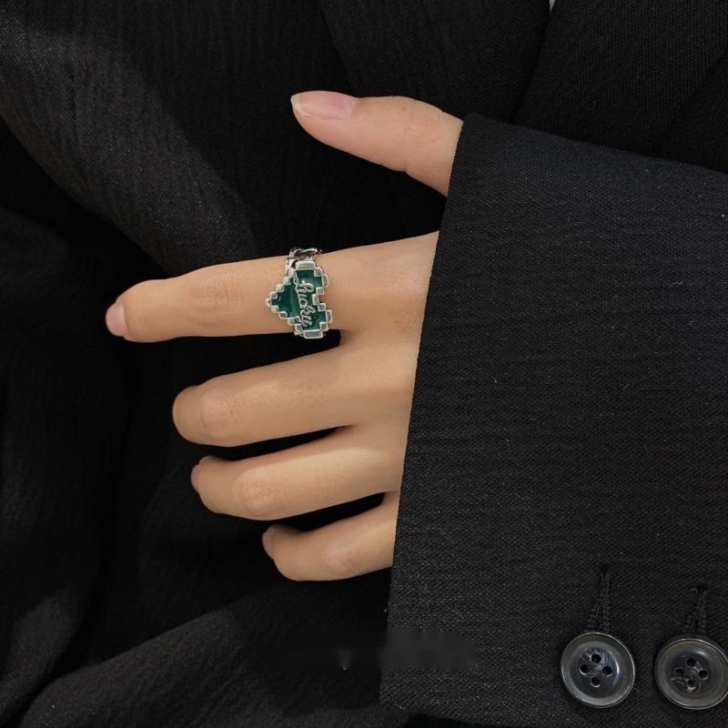 Nhẫn Hở Hình Trái Tim Màu Xanh Lá Đậm Phong Cách Hip Hop Thời Trang 19A1587