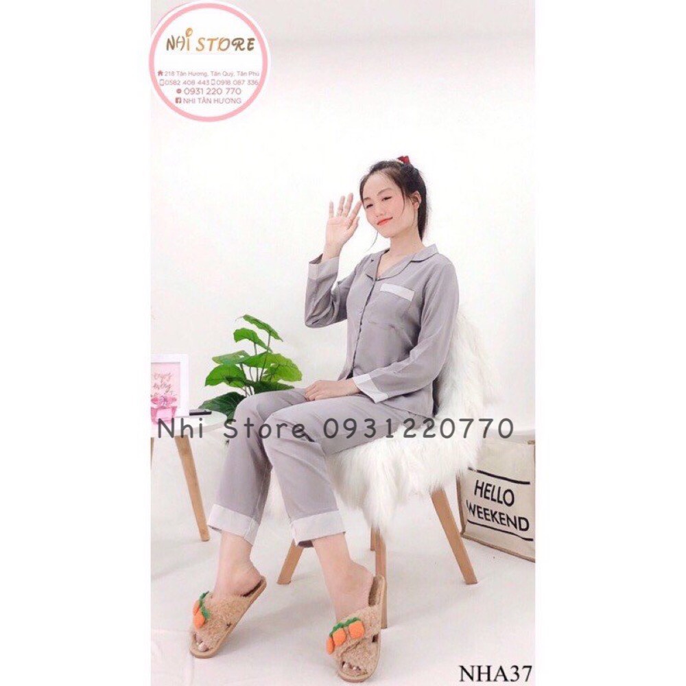 [FREESHIP 50K] Bộ Mặc Nhà Pijama Nhistore Quần Dài Tay Dài Phối Nẹp Lụa Satin Cao Cấp Size 45-65kg