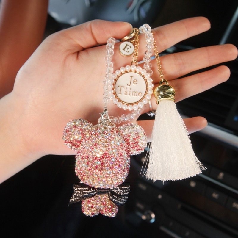 Dây Treo Trang Trí Gương Chiếu Hậu Xe Hơi - Khánh Treo Gương Đính Đá Gấu Gloomy