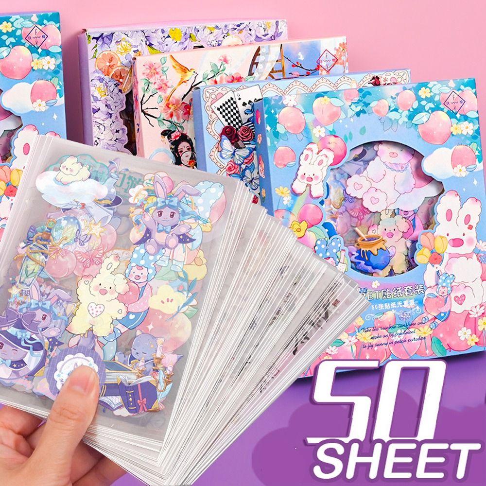 AUGUSTINE Bộ Nhãn Dán Tự Dính Họa Tiết Dễ Thương Trang Trí Sổ Tay DIY