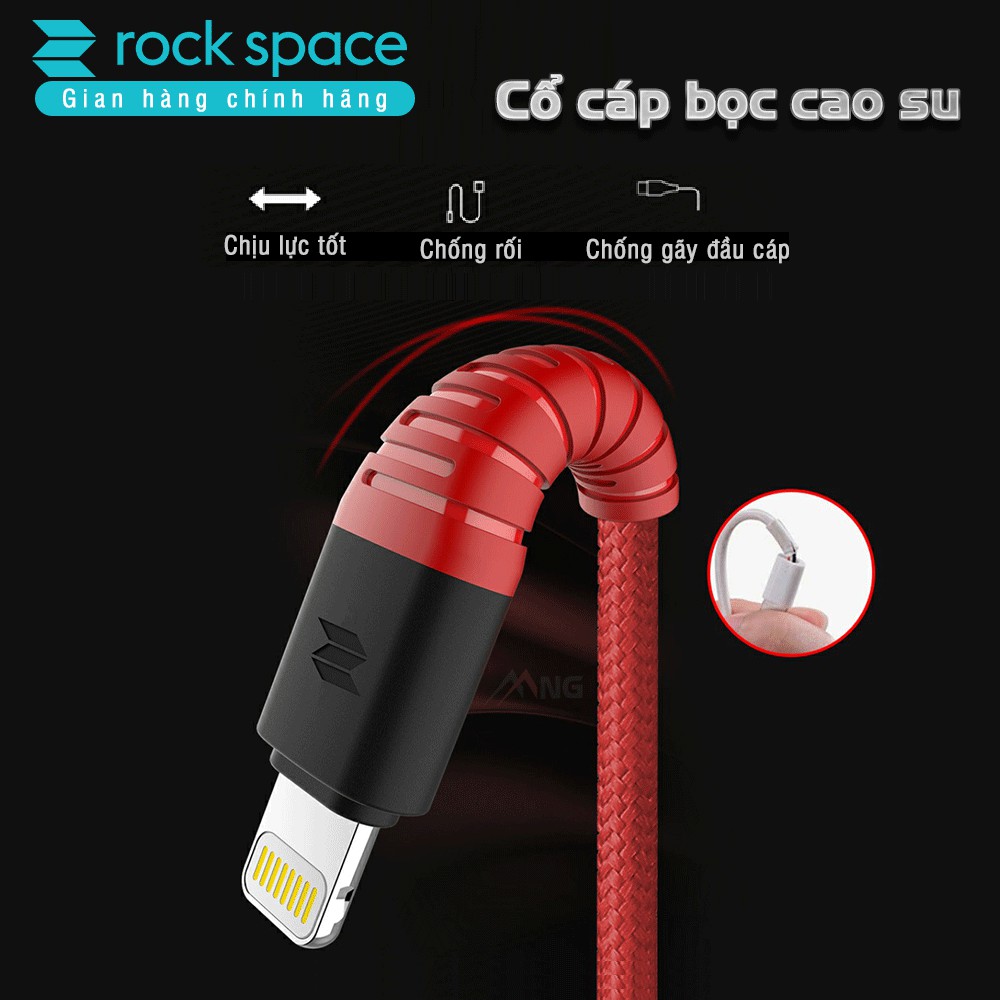 Cáp sạc nhanh cho iphone Rockspace Z8 dây dù,màu đen,đỏ,sạc nhanh,siêu bền,hàng bảo hành 1 năm