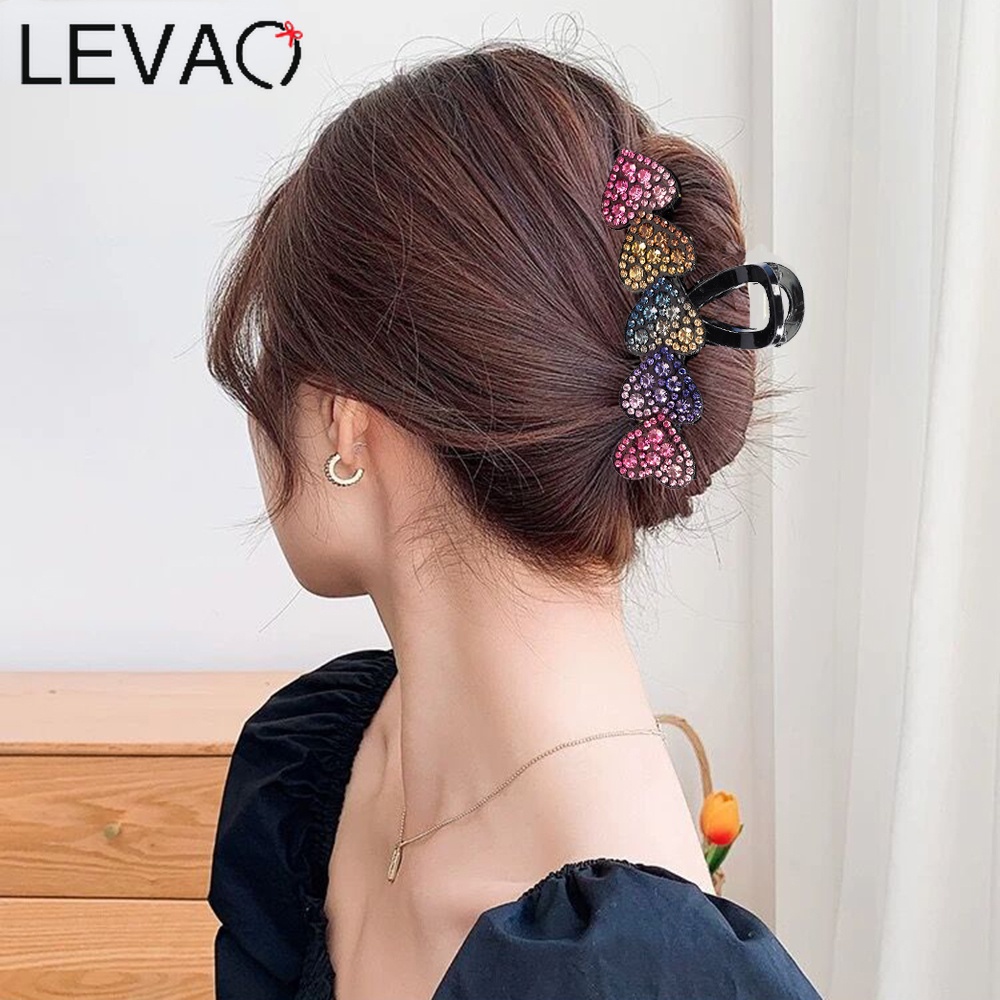 Levao Rhinestone Love Hair Claws Sweet Hair Clip Headwear for Women Hairpin Fashion Ponytail Clip Hair Accessories