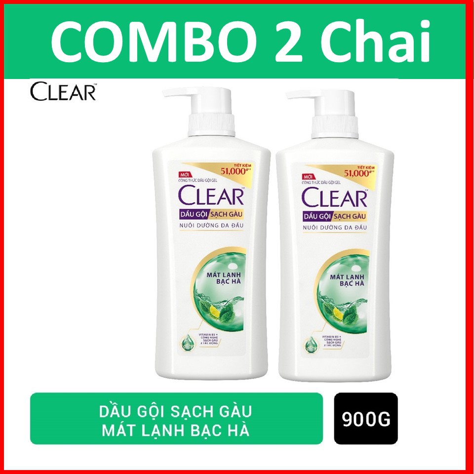 COMBO 2 Chai dầu gội Clear Bạc hà 900g