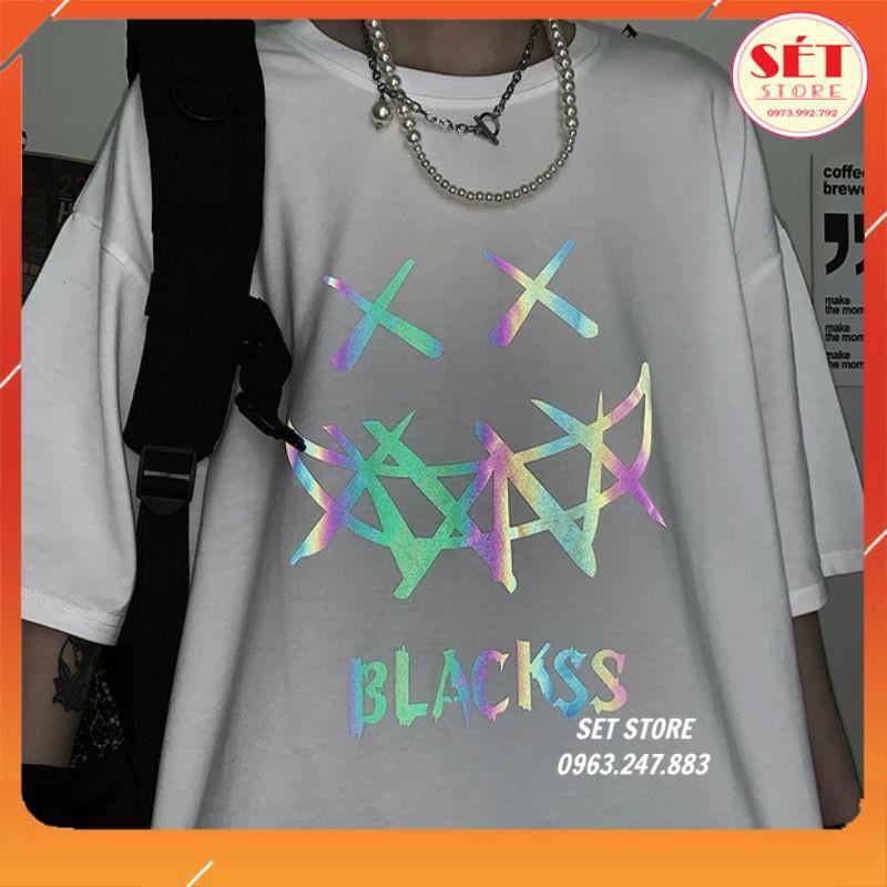 Áo thun tay lỡ nam nữ ,áo phông cotton phản quang black - Sét store - 2 màu đen trắng 65kg đổ về AT05