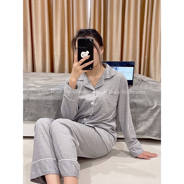 Bộ ngủ pijama nữ dài tay chất liệu 100% cotton màu xám-bộ ngủ thu đông (có bigsize) | BigBuy360 - bigbuy360.vn