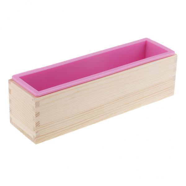 (Hàng Mới Về) Set 2 Khuôn Silicone Hình Chữ Nhật Làm Xà Phòng Kèm Hộp Gỗ 900ml