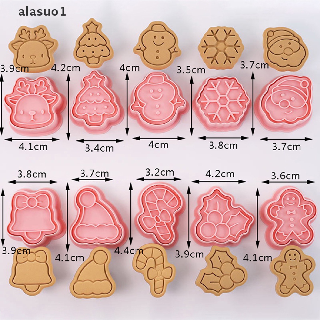 1 [alasuo1] 10 Khuôn Cắt Bánh Quy Hình Ông Già Noel Người Tuyết Cây Thông Tuần Lộc Hoạt Hình