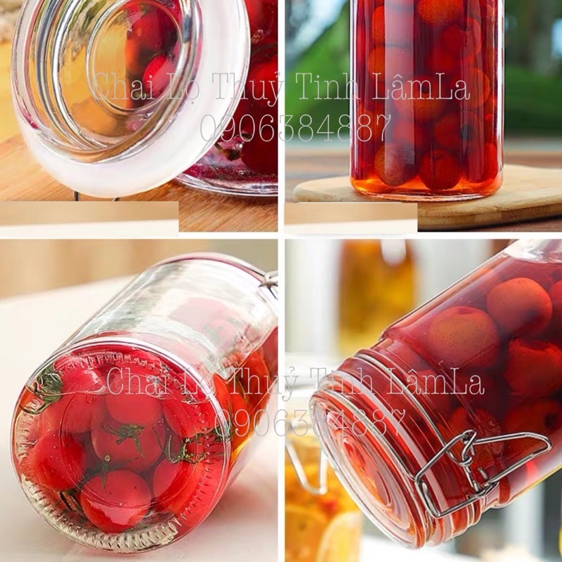 Hũ Lọ Thuỷ Tinh Tròn Trụ Nắp Cài Khoá INoxx 750ML 1100ML | Đựng Thực Phẩm , Gia Vị