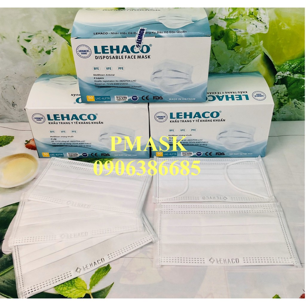 Khẩu trang y tế Lehaco 4 Lớp Màu Hồng / Trắng / Xanh / Xám kháng khuẩn 50 cái / hộp - Khẩu trang y tế kháng khuẩn Lehaco | BigBuy360 - bigbuy360.vn