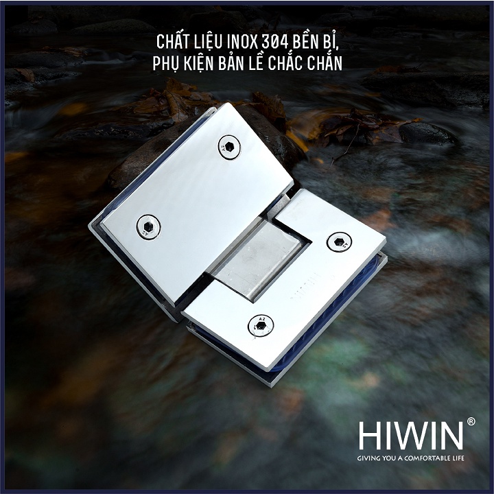 Bản lề phòng tắm kính 135 độ cạnh thẳng chất liệu inox 304 mặt gương HIWIN HG-010
