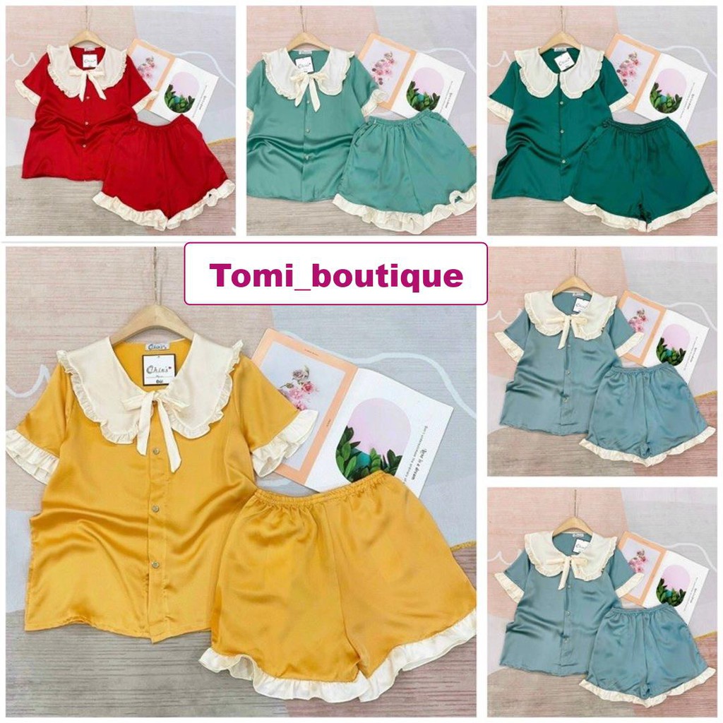 Bộ đồ ngủ cộc tay lụa hàn bèo bao đẹp,bao mát siêu cute- Tomi boutique | BigBuy360 - bigbuy360.vn